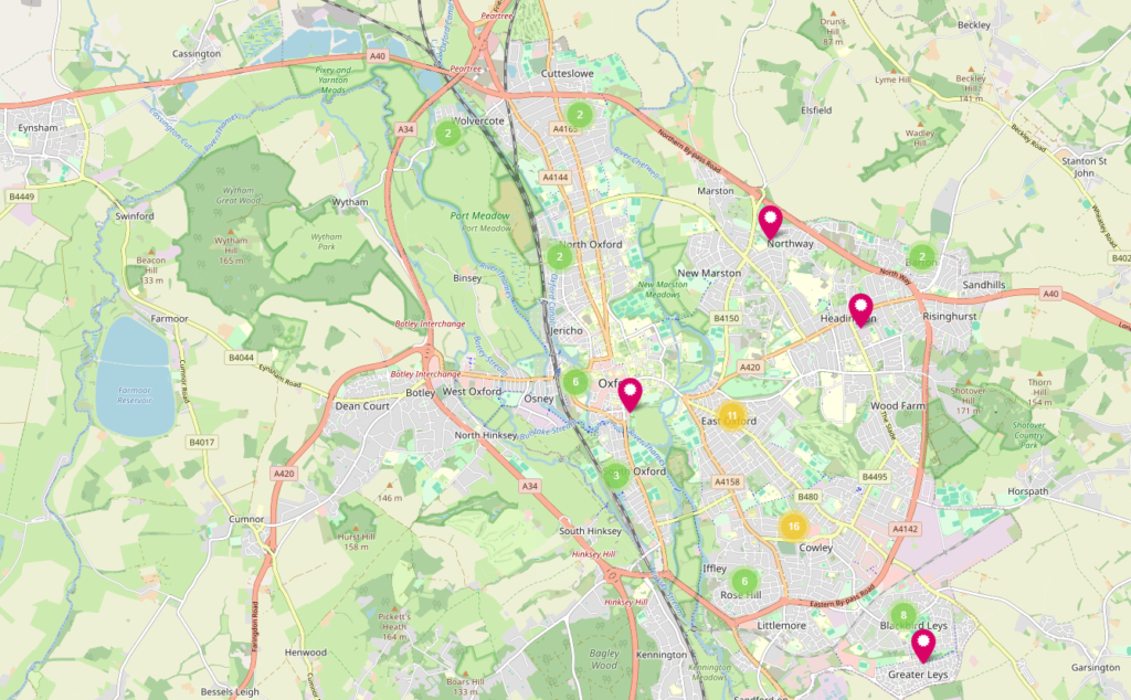 screenshot of the owned by oxford website map