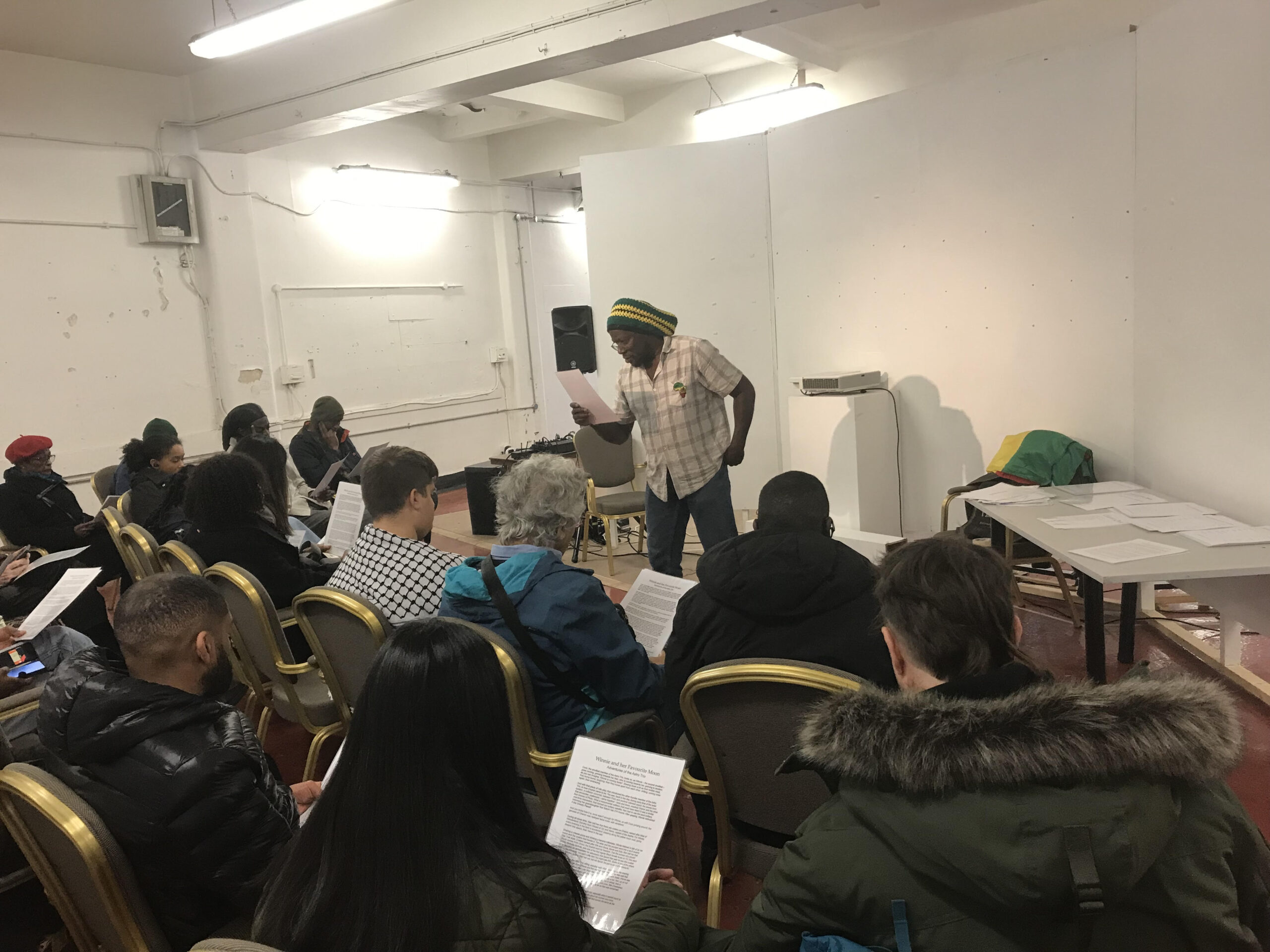 Natty Mark delivering a workshop on Charon, Fusion Arts.
