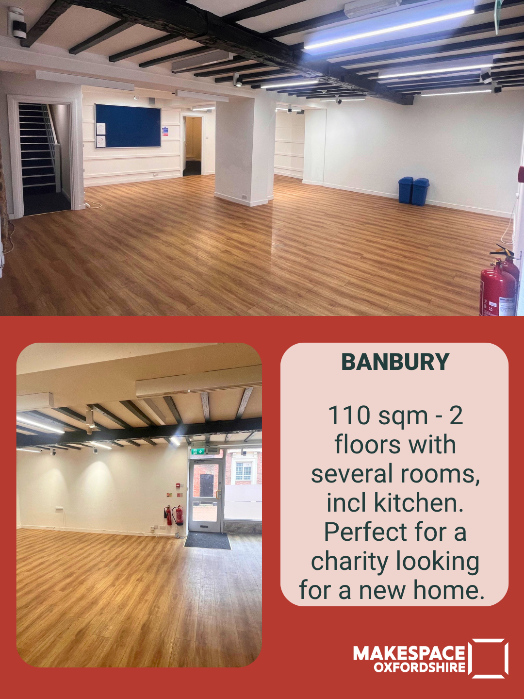 A graphic showing workspaces available in Oxford and Oxfordshire, listing a retail unit in Banbury