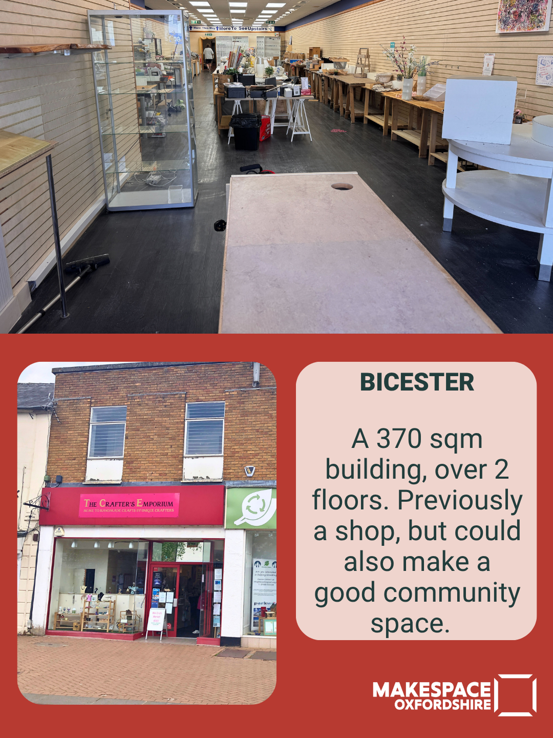A graphic showing workspaces available in Oxford and Oxfordshire, listing a retail unit in Bicester